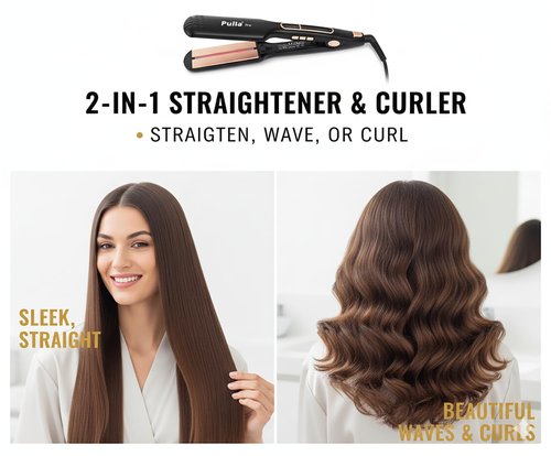 Pulla Hair Straightener - 2.0 Inch Titanium Infrared Flat Iron with Ceramic Coating, 25s Rapid Heating, Dual Voltage, 230°F - 450°F LCD Temp Control for All Less Frizz, Shinier & Smoother Hair