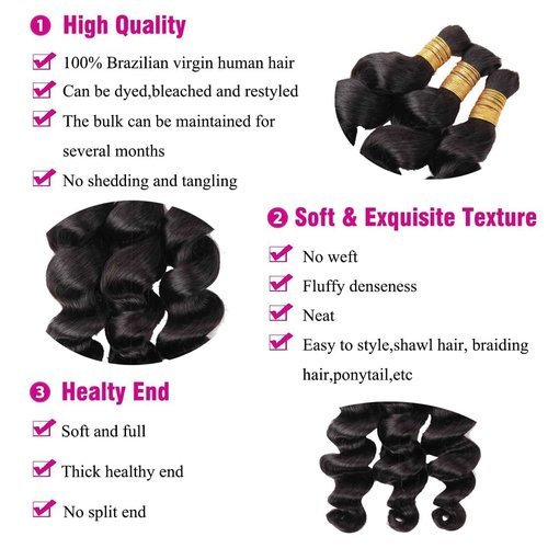 Misoun Brazilian Loose Deep Wave Human Hair Bulk no Weft for Braiding Loose Deep Wave Human Braiding Hair 16inch Human Hair Bundle for Boho Braids Nature Black (1Pack-one Bundle-100g)
