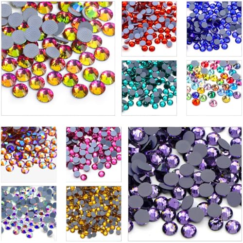 Hotfix Rhinestones Flatback Glass Rhinestone 288PCS SS30 5.8-6.2MM Round Gems for Nails Art Glitter Crystals Stone DIY Bags Clothes Shoes (Mixed Colors)
