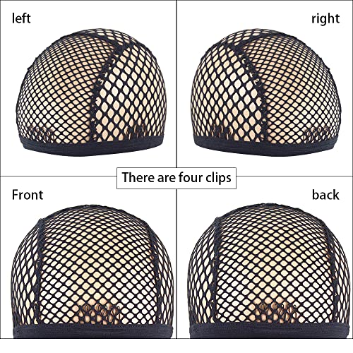 YANTAISIYU 1 Piece Wig Cap Black Stretchable Crochet Wig Cap with 4 Hair Clips Mesh Braided Wig Cap for Making Wig