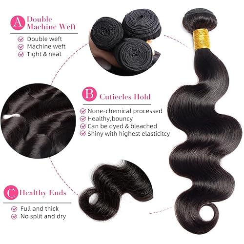 MsSunlight 12A Body Wave Bundles Human Hair 22 24 26 28 Inch Human Hair Bundles 100% Unprocessed Brazilian Virgin Hair Bundles Human Hair Body Wave 4 Bundle Human Hair Extensions Natural Black