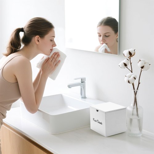 ZOBONETI Wooden Disposable Face Towel Holder Compatible with Clean Skin Club Towel XL, Clean Towels Xl Container for Bathroom Countertop, White Facial Towels Storage Box, Pine Wood