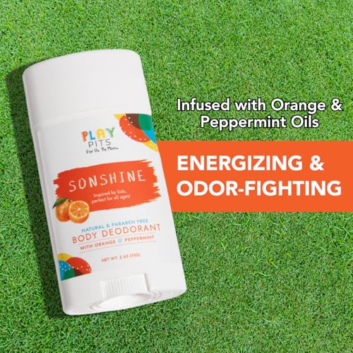 PLAY PITS - Kids Deodorant for Girls & Boys - Natural - Aluminum-Salt Free - Safe for Sensitive Skin - Variety Pack - SUGA, SONSHINE, & HAPPY ? Clean, Non-Toxic, & Paraben Free - 2.65oz - 3 pack