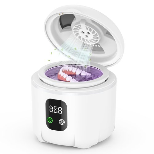 2025 Ultrasonic Retainer Cleaner- 45KHz 25W Portable Denture Cleaner with Drying Function and Removable Inner for Dentures, Mouth Guards, Aligners, Jewelry and More