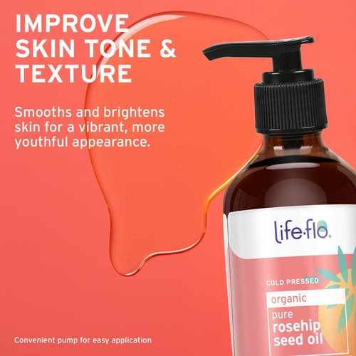 LIFE-FLO Pure Organic Rosehip Seed Oil, Hydrating Face Oil, Dry Skin Care, Cold Pressed from Organic Rose Hips, Rich in Fatty Acids and Vitamin A (Retinol), Hypoallergenic, 60-Day Guarantee, 4oz