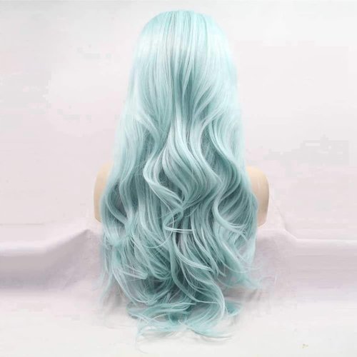 AFBeauty Blue Wigs for Women Light Long Wavy Neon Blue Lace Front Wig Pre Plucked Hairline Free Part Colorful Pastel Baby Blue Glueless Real Hair Wig Synthetic Heat Resistant Daily Holiday 24 Inch