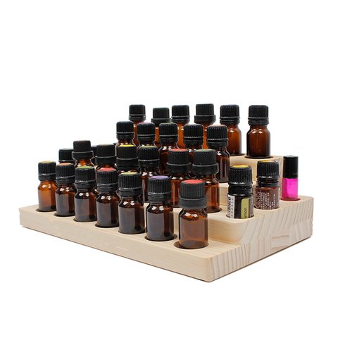 VolksRose 4-Tier Essential Oils Storage Rack, Wooden Essential Oils Nail Polish Display Holder Shelf, Cosmetic Perfume Essential Oil Organizer Stand - 30 Slots for (5ml 10ml 15ml 20ml) Bottles