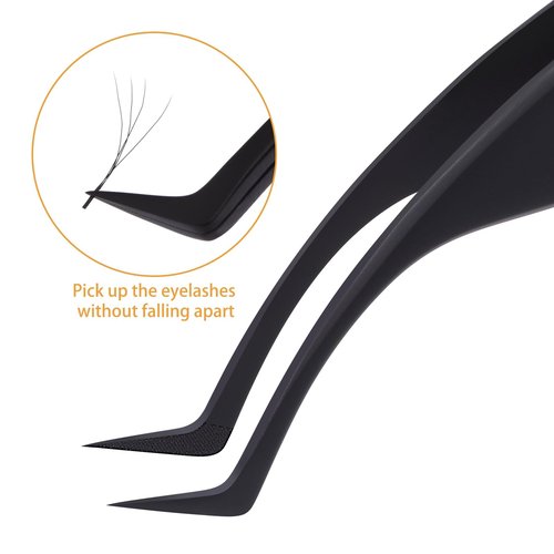 Lash Extension Tweezers, Professional Fiber Tip Lash Tweezer Set for Classic & Volume Lashes, High Precision Eyelash Tweezers Kit– Black Set of 2, Ideal for Lashes Artists