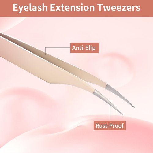 Rnodoilkfly 5 Pcs Lash Extension Tweezers, Lash Tweezers for Eyelash Extension, Straight and Curved Eyelash Tweezers, For Professional Eyelash Extension Artists, Girls, Women, Beginners