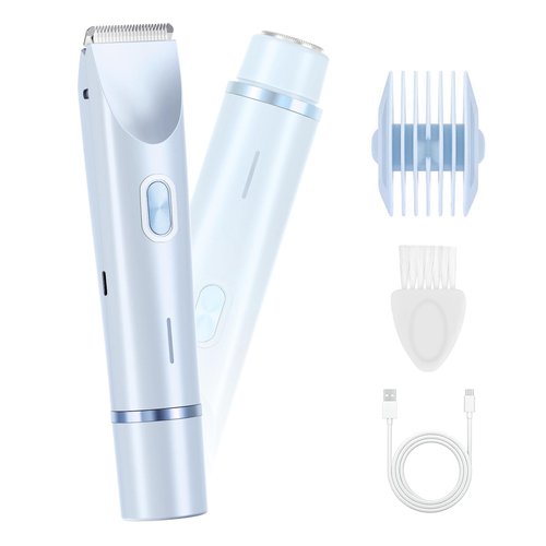 Women's Electric Shaver Bikini Trimmer for Women Razors 2-in-1 Dual Head Design IPX7 Waterproof Wet & Dry Use Body Groomer Hair Trimmer Remover for Facial Underarm Arm Face Leg Bikini (Blue)