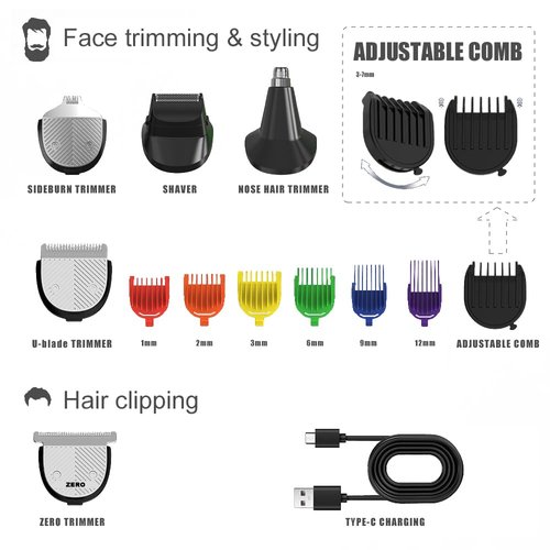 Beard Trimmer for Men – Stainless Steel Electric Razor & Shaver, Cordless Hair Clippers Grooming Kit, IPX7 Waterproof Nose Ear Face Body Trimmer, USB-C Rechargeable with Travel Lock, Gifts for Men