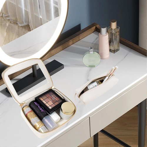 FFpaw Small Clear Makeup Bag with Makeup Brush Bag, Mini Makeup Pouch Car Organizer Bag Travel Toiletry Pouch Slim Makeup Brush Holder Makeup Bags Small with Zipper Purse Essential for Car
