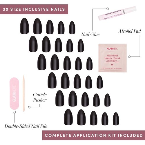 Glamnetic Press-On Nails Bundle - Angel & Boba | Opaque White Short Almond Nails | Opaque Black Short Almond Nails | Reusable Nail Kits
