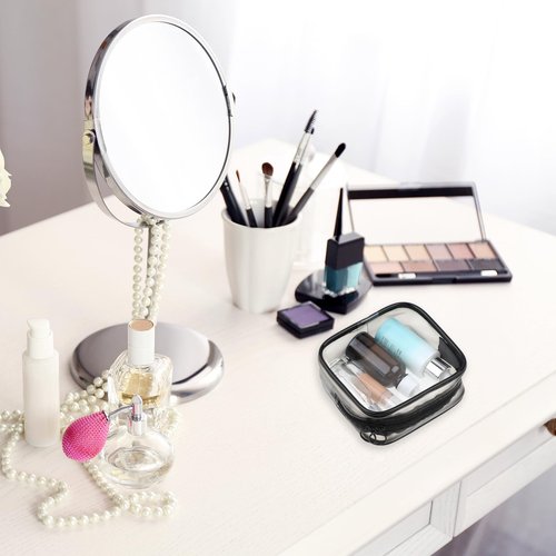 Sliverdew 2 PCS Small Clear Makeup Bags Zipper Pouch Mini Cosmetic Bag White Black Toiletry Bag for Men Purse Essentials Items Women Purse Travel Accessories