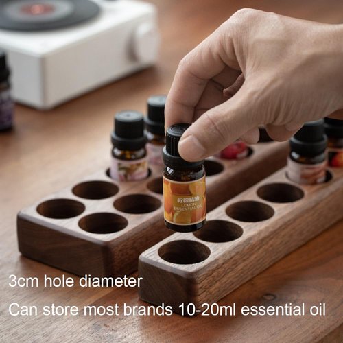 AXUYU Wooden 7/14 Slots Essential Oil Organizer, Nail Polish Shelf, Durable wood Makeup Display Stand, Makeup Storage Rack for Tabletop Essential Oils Perfume Rack for 10-20ml Bottles (7 Slots)