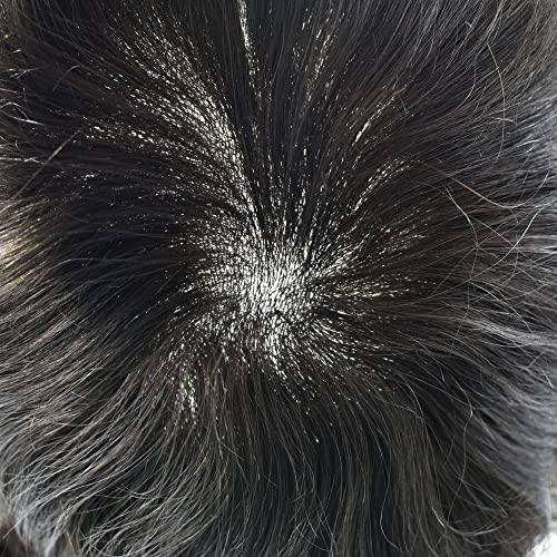 Toupee For Men Full Poly Mens Toupee Human Hair Pieces For Men Hair Replacement System Hairpieces For Men Protesis Capilar Para Hombre 8x10#1B OFF BLACK 120% Density