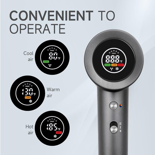 Hair Dryer with Digital Display, High Speed11000RPM, 4 Level Temperature/Speed Settings, Double air Filter, Low Noise, Lightweight, Portable for Travel