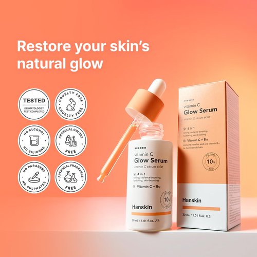 Hanskin Vitamin C Glow Serum with Ascorbic Acid, Dark Spot Remover for Face, Toning, Illuminates for Glowing Skin, Korean Skin Care [30ml]