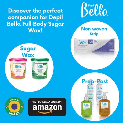Depil Bella Brazilian Paste Full Body Sugar Wax Mint | Hair Removal for Professional or Personal Use | 100% Natural, Vegan, Organic | For All Skin Types | 2.87lbs