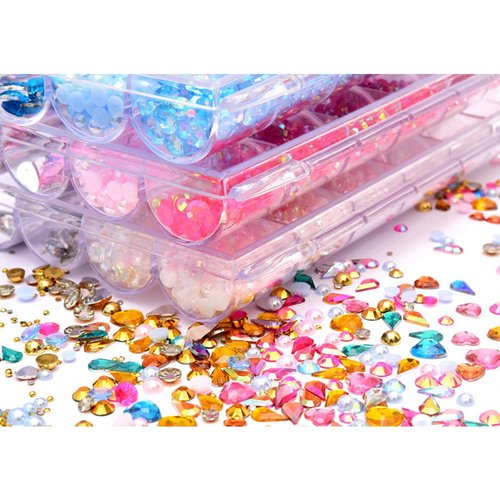 LIUDAMAI 2-11mm Nail Art Rhinestones Shaped Diamonds Pearls Acrylic Heart-Shaped Flat Bottom Rhinestones Dotting Pen Tweezers DIY Stickers Rhinestones Shaped Rhinestones for Nails
