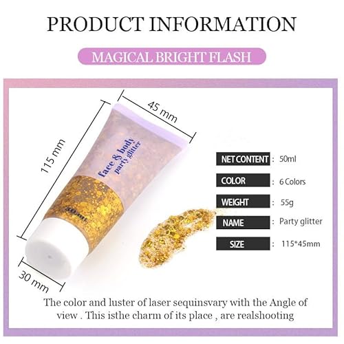 Gold Body Glitter,Sparkling Neon Outfit Party Holographic Sequins Paint Body Glitter Gel Makeup. (02# Gold)