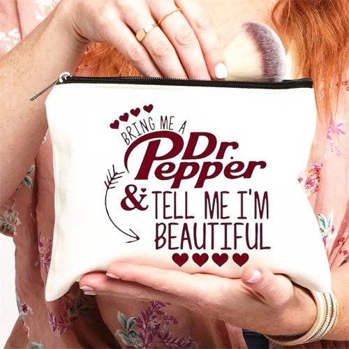 Dr Pepper Humor Themed Canvas Toiletry Bag,Minimalist Design,Lightweight Cosmetic Pouch with Durable Zipper Closure,Versatile Makeup Case for Travel, Holiday Gift Multipurpose Organizer