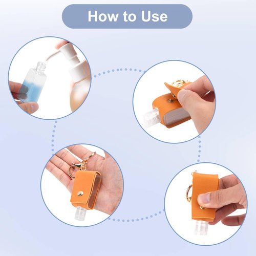 LIOUCBD 10PCS Hand Sanitizer Holders, 30ML Leather Keychain Holder Bottles Cases, Travel Size Empty Squeeze Bottle for Toiletry Shampoo Lotion Soap