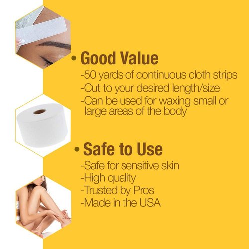 GiGi Non Woven Cloth Epilating Roll for Hair Removal, Facial Waxing Strip Roll For Soft Waxes, 50 Yards