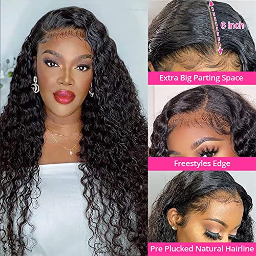 13x6 HD Transparent Lace Front Wigs, 180% Density Water Wave, Unprocessed Brazilian Virgin Human Hair, Soft and Natural, Medium Cap Size