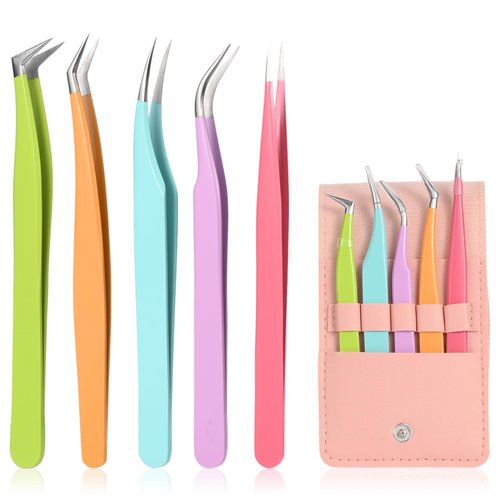 5pcs Eyelash Extension Tweezers High Precision，Straight and Curved Volume Lash Tweezers for Extensions，lash tweezers for eyelash extensions， Crafting， Girls Women Beginners