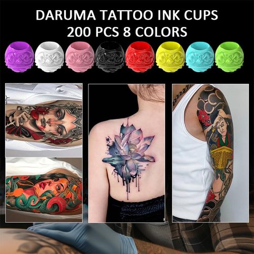 Tattoo Ink Cups with Base - Moricher 200 Pcs 8 Colors Disposable Plastic Tattoo Ink Caps Pigment Caps for Tattooing Makeup Container Cap Tattoo Accessory Tattoo Supplies