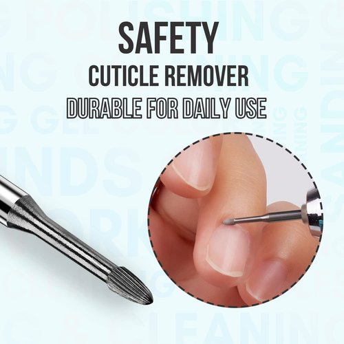 Makartt Cuticle Nail Drill Bit Safety Tungsten Carbide Cuticle Remover Drill Bit Bundle With Safety Cuticle Nail Drill Bit and Needle shape Fine-F Under Nail Cleaner Bit