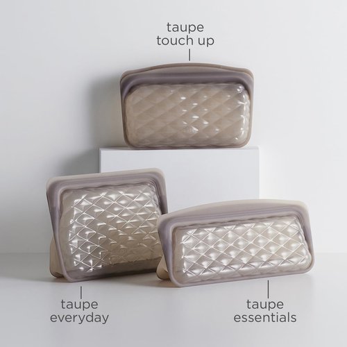 Stasher Premium Silicone Reusable Makeup Touch-Up Bag, Taupe, Beauty & Travel Toiletry Bag, Storage Bag Organizer, Dishwasher & Heat Safe, TSA Friendly, BPA Free, Leak-free, Eco Friendly, 12 Oz