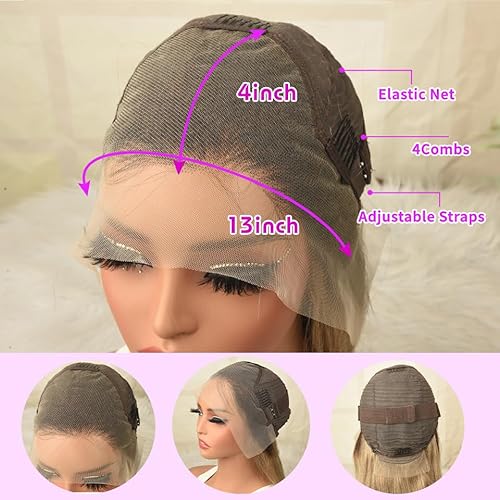 koinu Ash Blonde Wig Human Hair 13x4 Transparent Lace Front Wigs Human Hair 200% Density Ash Blonde Straight Lace Front Wigs for Women Ombre Blonde Colored HD Lace Frontal Wig Pre Plucked 26 Inch