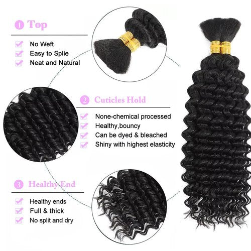 Human Braiding Hair for Boho Braids 20 inch Deep Wave Bulk Human Hair 100% Unprocessed Brazilian Virgin Hair for Bohemian Knotless Curly Braids No Weft 110g Natural Color