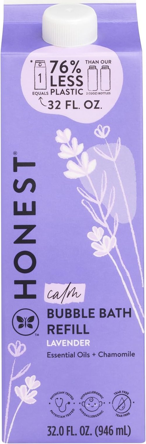 The Honest Company Foaming Bubble Bath Refill Carton Gentle for Baby Naturally Derived Tear-Free Hypoallergenic Lavender Calm 32 fl oz
