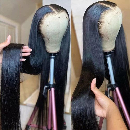 Luxvogue Straight Wave Human Hair Wig 4x4 Closure Glueless Wigs Human Hair Pre Plucked Pre Cut Lace Closure Glueless Wigs Elastic Band 200% Density Natural Color, 16 Inch