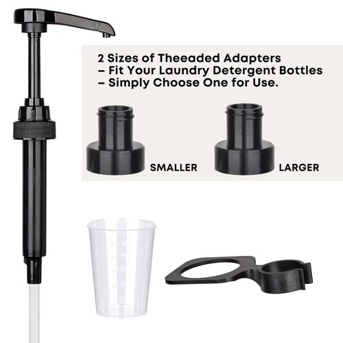 Vent Hole Pump for Liquid Laundry Detergent Bottle Dispenser Pump with Cup Holder and Measuring Cup, Ideal for Laundry Room Accessories Storage Organization, Made to Fit All, 1 Pack, Black
