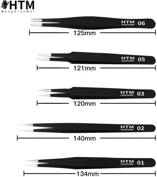 HengTianMei Precision Tweezers Set, ESD Anti-Static Stainless Steel Tweezers Set for Craft, Jewelry, Electronics, Laboratory Work (14 PCS)
