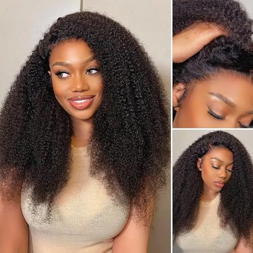4C Edges 24 Inch Kinkycurly Wig Human Hair Lace Wigs Glueless Wigs Human Hair Pre Plucked Brazilian Afro Culry Wig Lace Closure Wigs for Black Women Virgin Hair