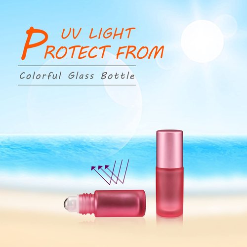 BOSMIOW 18 Pack Set Colorful Frosted Glass Rollerball Bottles 5ml(1/6oz) Essential Oil Roll On Bottles with Stainless Steel Roller Balls Deodorant Containers Perfume Sample Vials