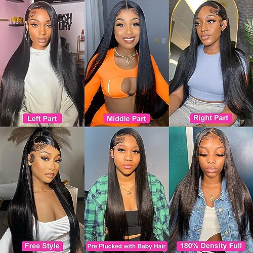 Mengkai 32 Inch Lace Front Wig, Human Hair, Pre-Plucked, Straight, 13x6, Glueless with Baby Hair, Bleached Knots, Frontal Wig for Women