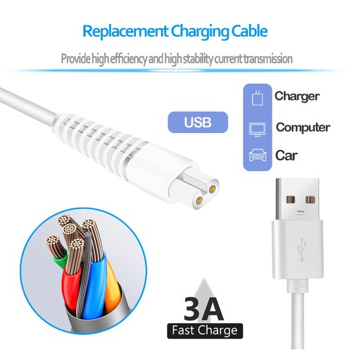 Charging Cable Replacement for Flawless Legs Shaver, 2 Pack Power Cord Electric Trimmer Charger Cable Charger Cord for Finishing Touch Flawless Legs Hair Remover Electric Shaver for Women, White
