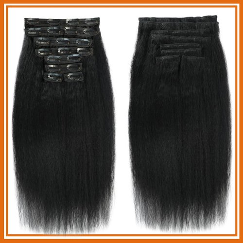 Kinky Straight Clip ins 8Pcs 110g 18 Inch Clip in Hair Extensions Real Human Hair Yaki Straight Clipins for Black Women Full Head Brazilian Remy Hair Extensions Double Weft 20 Clips