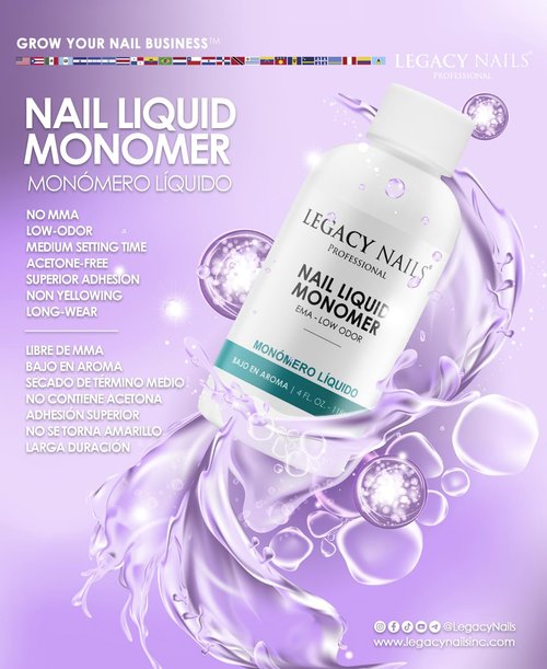 LEGACY NAILS Professional NAIL LIQUID MONOMER - MMA-Free, Acetone-Free, Low Odor Formula, Compatible with All Acrylic, Perfect for Nail Extensions, Sculpting & Overlays - 473ml / 16 FL.oz.