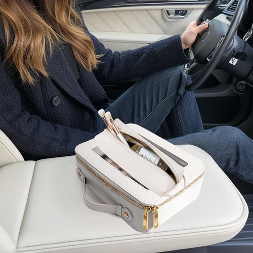 FFpaw Small Clear Makeup Bag with Makeup Brush Bag, Mini Makeup Pouch Car Organizer Bag Travel Toiletry Pouch Slim Makeup Brush Holder Makeup Bags Small with Zipper Purse Essential for Car