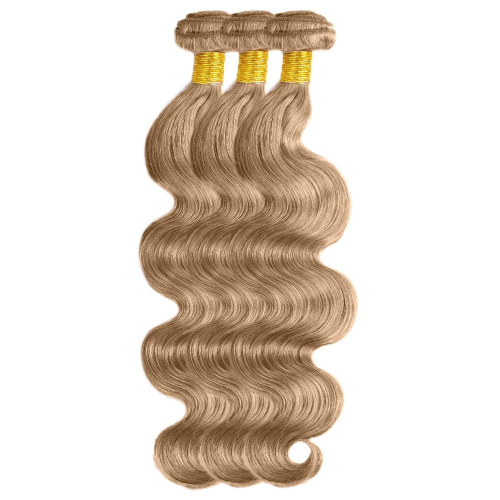 #22 Ash Blonde Bundles Human Hair Body Wave Bundles 14 16 18 Inch Human Hair Weave 3 Bundle Unprocessed Brazilian Virgin Hair Blonde Body Wave Human Hair Extensions 50 Grams/Bundle