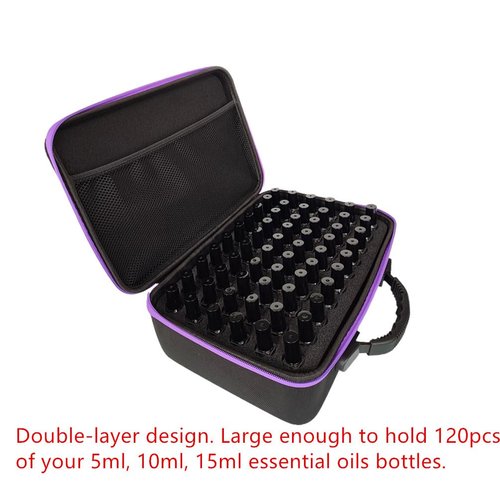 Hard Shell Essential Oil Storage Carrying Case with Foam Insert for 5ml 10ml 15ml Bottles, Portable Double-Layer 120 Bottle EVA Essential Oil Storage Holder Organizer Travel Bag for Yoga(Black,Purple)