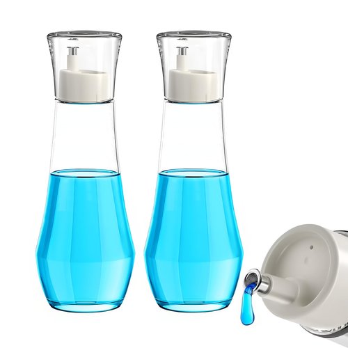 wasungal 2 Pack Glass Mouthwash Dispenser for Bathroom, 9 OZ Refillable Mouth Wash Container with Lid Cup, Small Clear Refillable Mouthwash Bottle for Countertop (2 Pack)