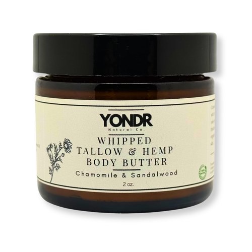 Yondr Natural Tallow & Hemp Body Butter – Whipped Grass‑Fed Tallow + Hemp Seed Butter – Calming Chamomile/Sandalwood/Lavender – Deep Hydration for Dry & Sensitive Skin (2 oz)